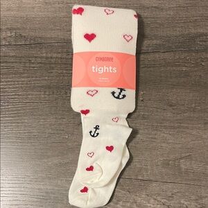 Gymboree White Tights with Pink Hearts and Navy Anchors 12-24M